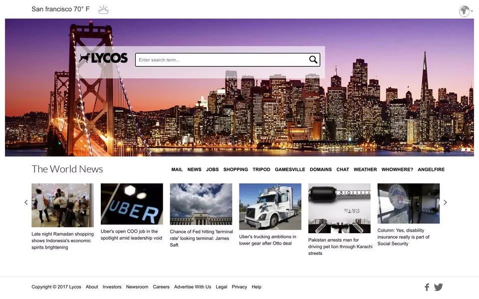lycos.com homepage in 2017