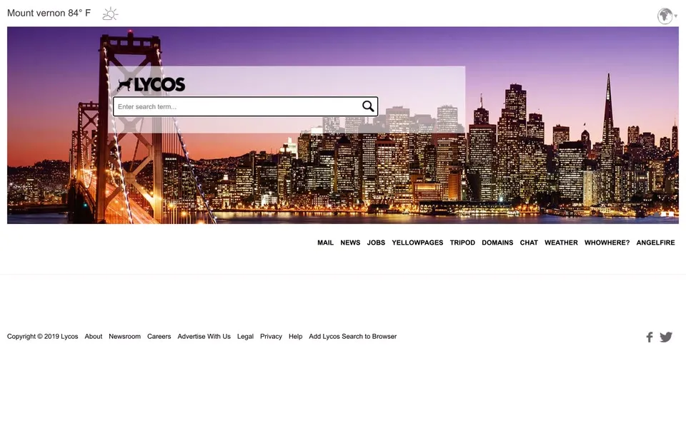lycos.com homepage in 2019