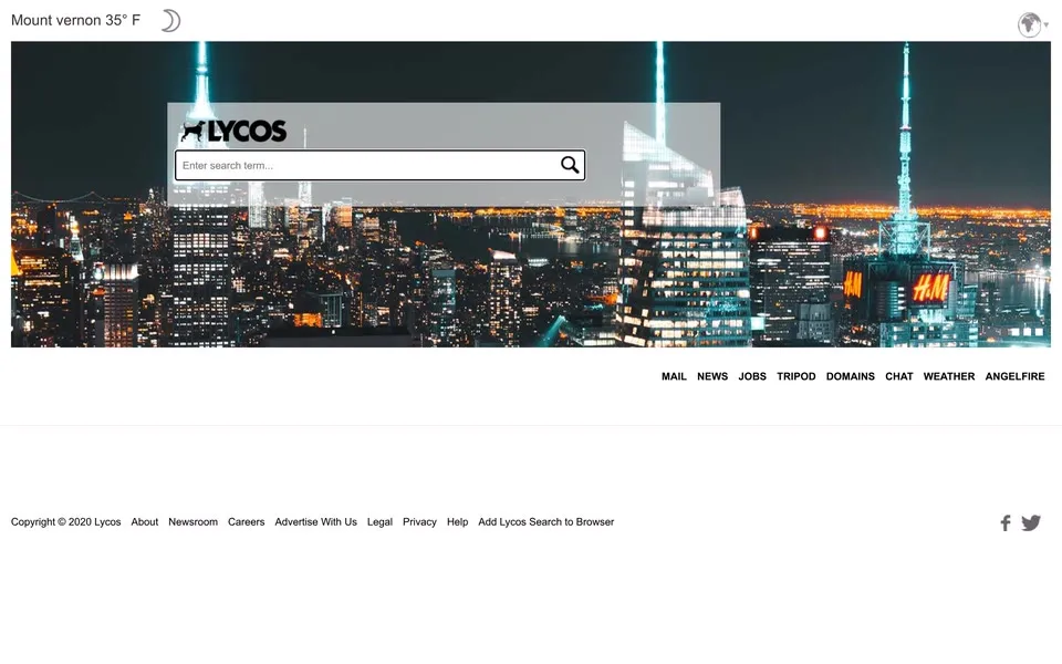 lycos.com homepage in 2020
