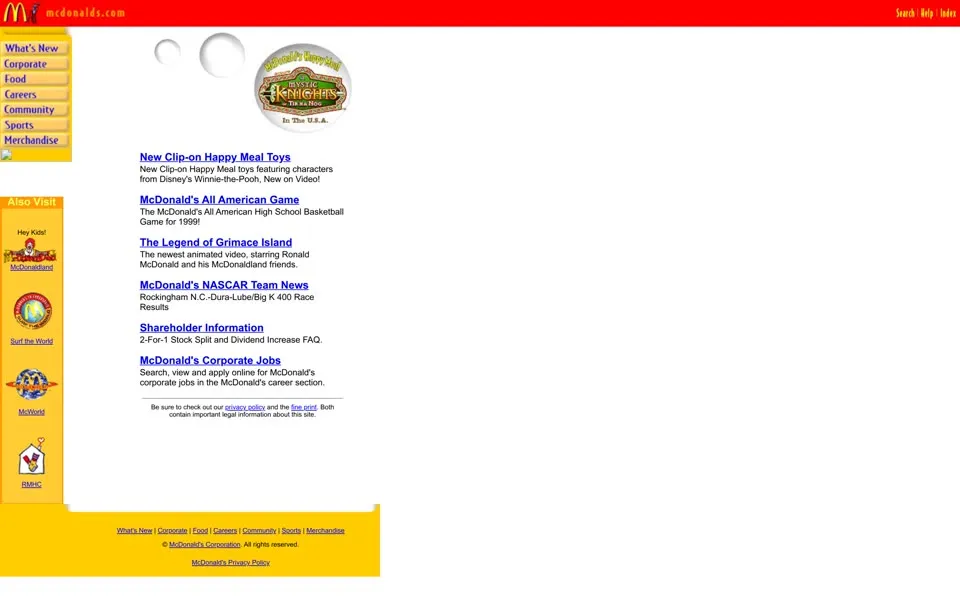 mcdonalds.com homepage in 1998