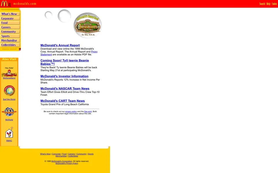 mcdonalds.com homepage in 1999