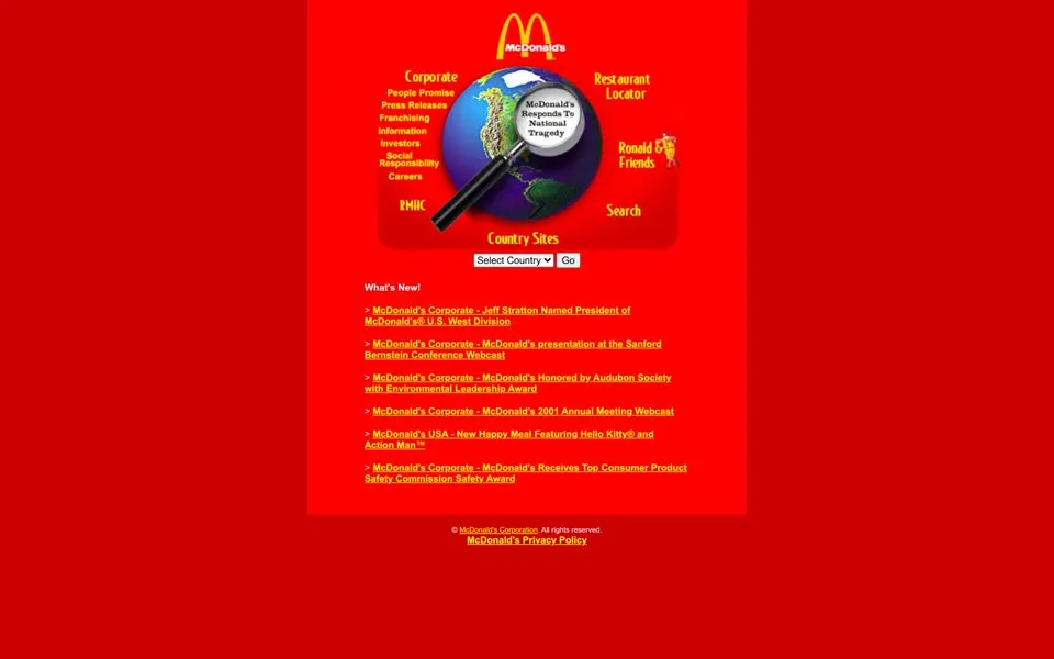 mcdonalds.com homepage in 2001