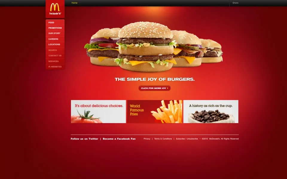 mcdonalds.com homepage in 2010