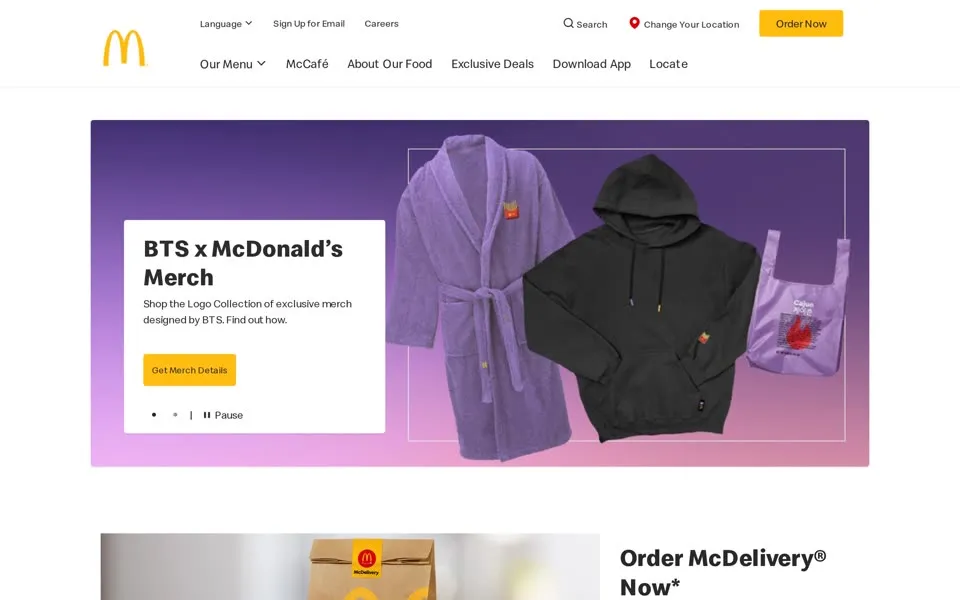 mcdonalds.com homepage in 2021