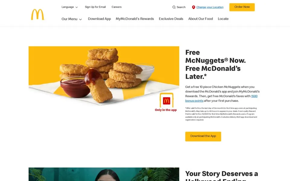 mcdonalds.com homepage in 2022