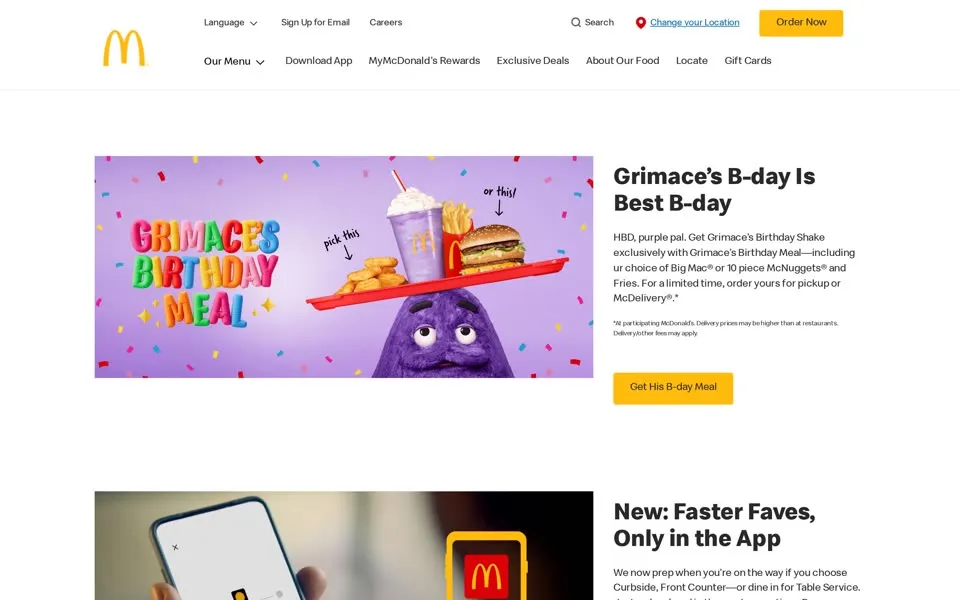 mcdonalds.com homepage in 2023