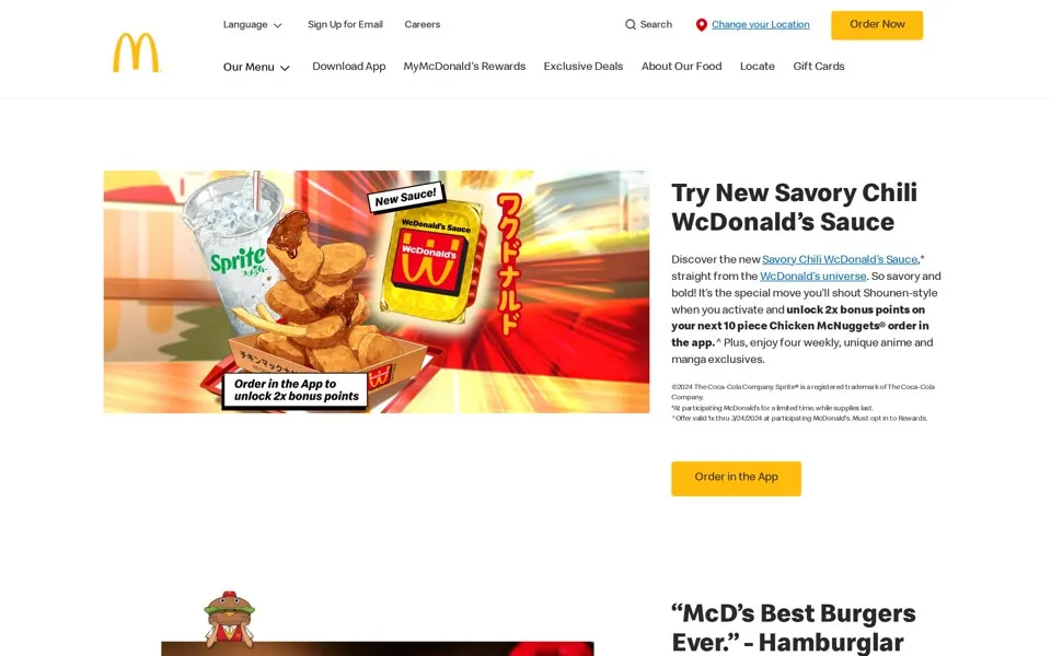 mcdonalds.com homepage in 2024