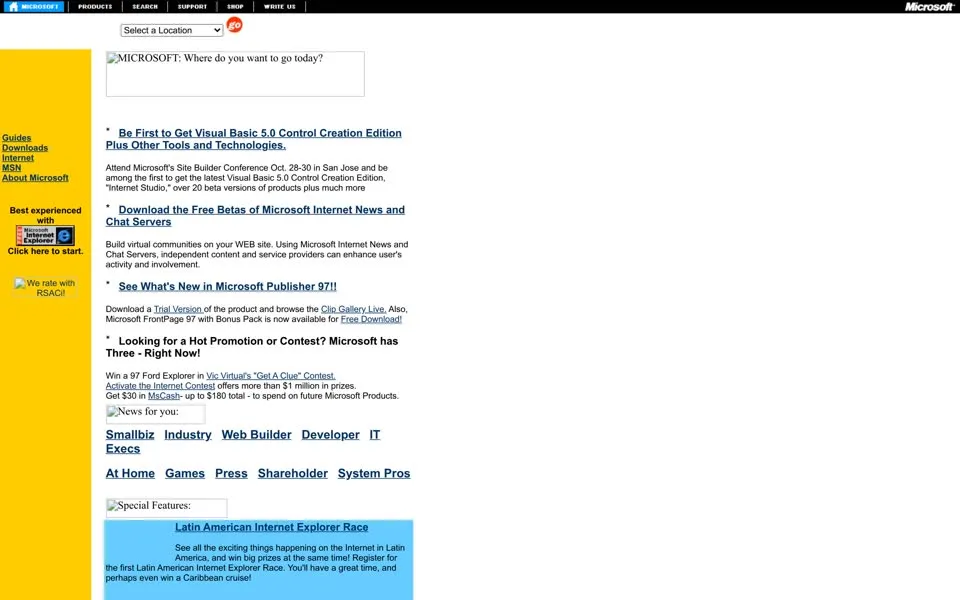 microsoft.com homepage in 1996