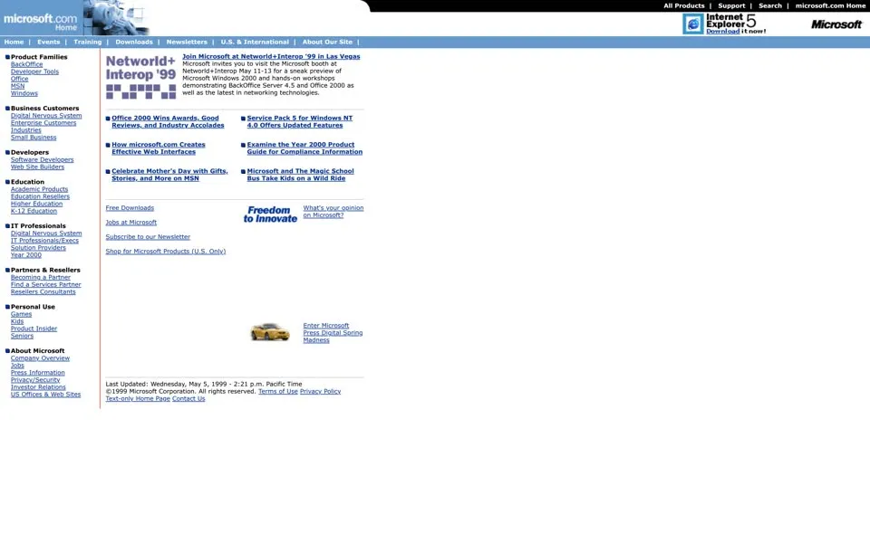 microsoft.com homepage in 1999