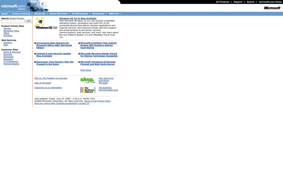 microsoft.com homepage in 2000