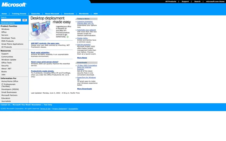 microsoft.com homepage in 2002
