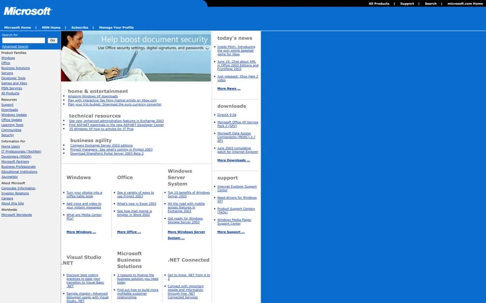 microsoft.com homepage in 2003