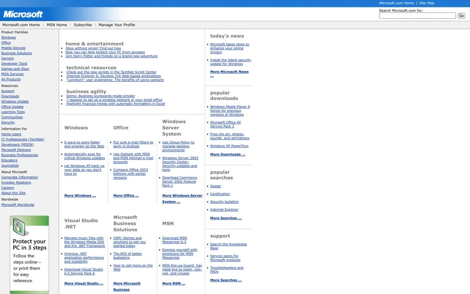 microsoft.com homepage in 2004