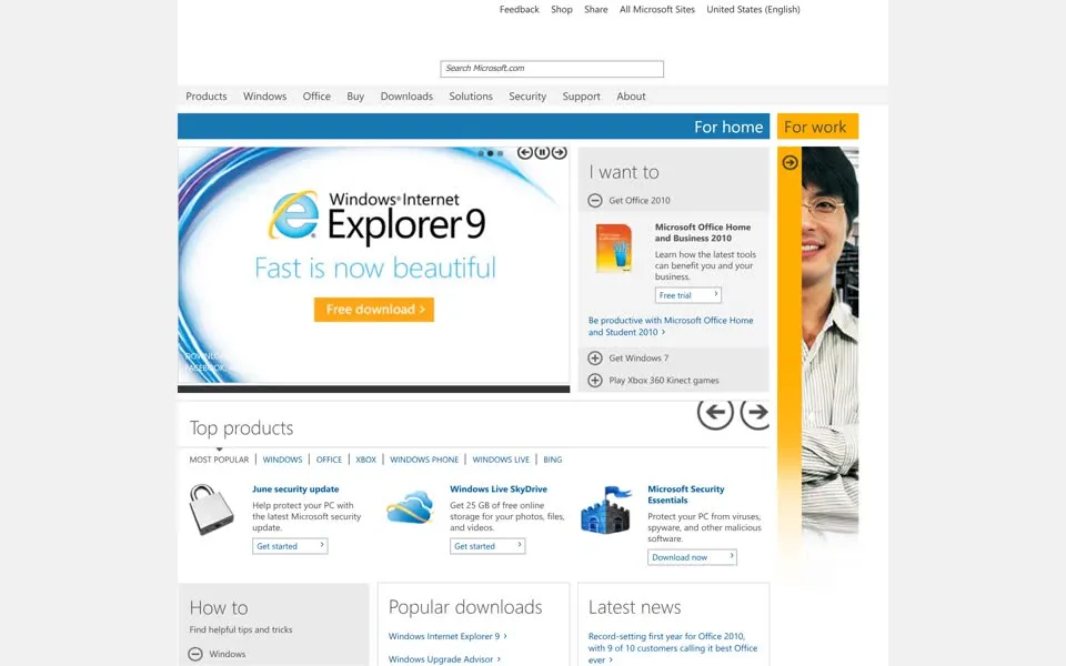 microsoft.com homepage in 2011