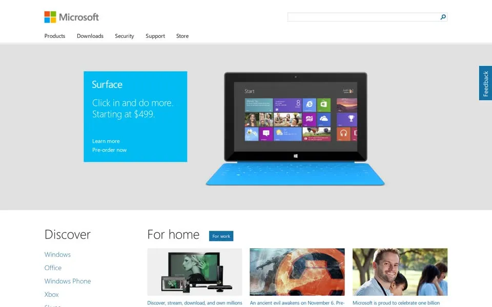 microsoft.com homepage in 2012