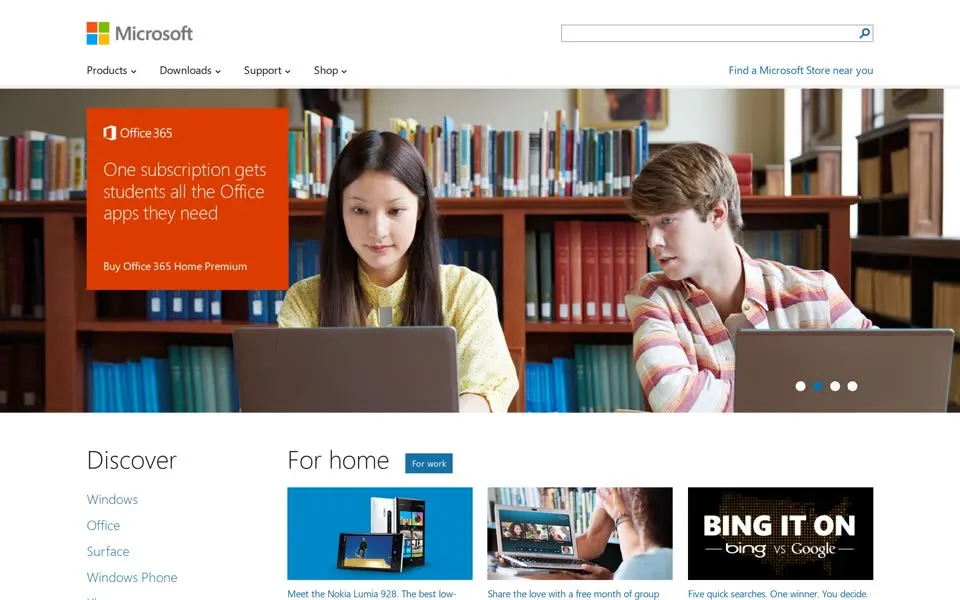 microsoft.com homepage in 2013
