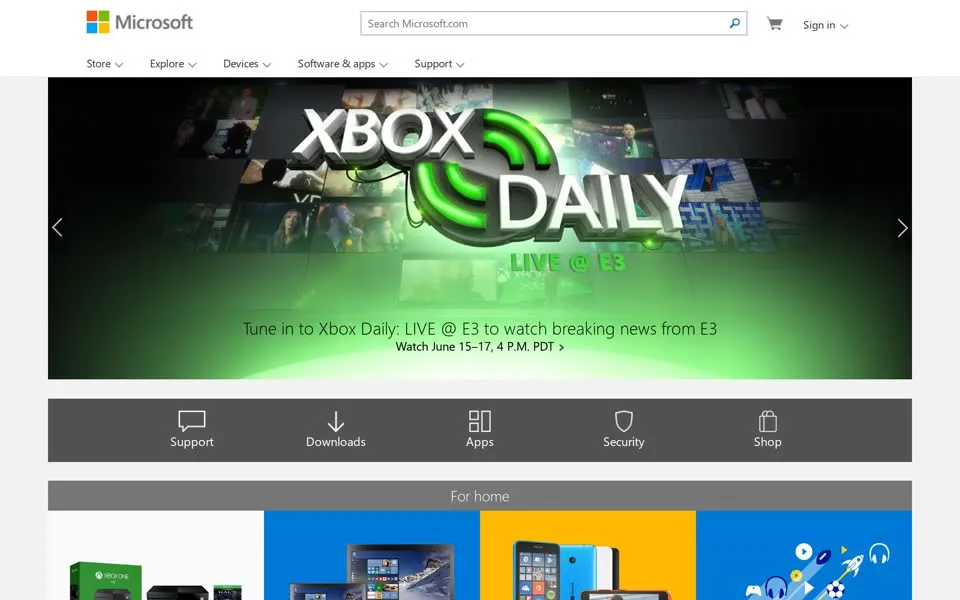 microsoft.com homepage in 2015