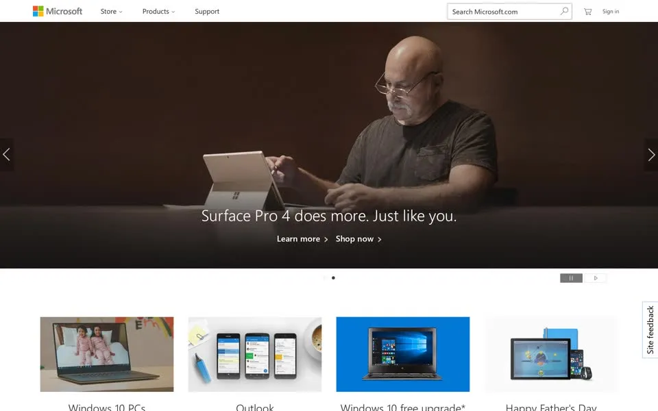 microsoft.com homepage in 2016