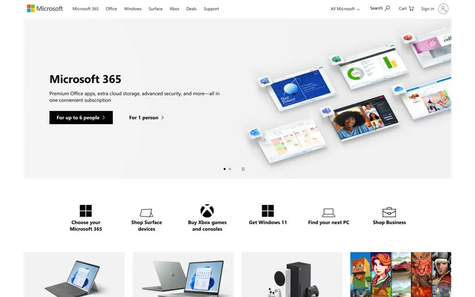 microsoft.com homepage in 2022