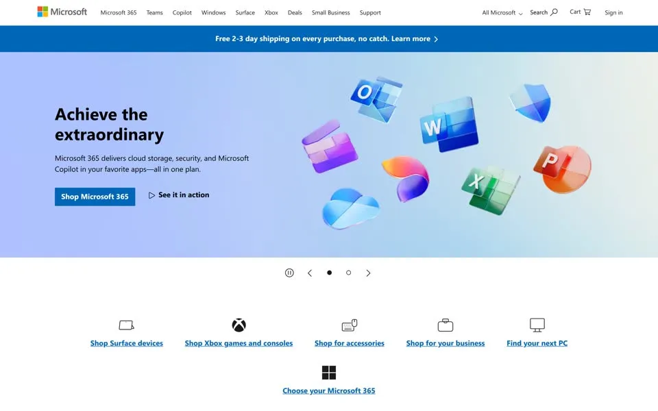 microsoft.com homepage in 2025