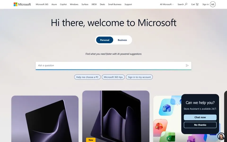 microsoft.com homepage in 2026