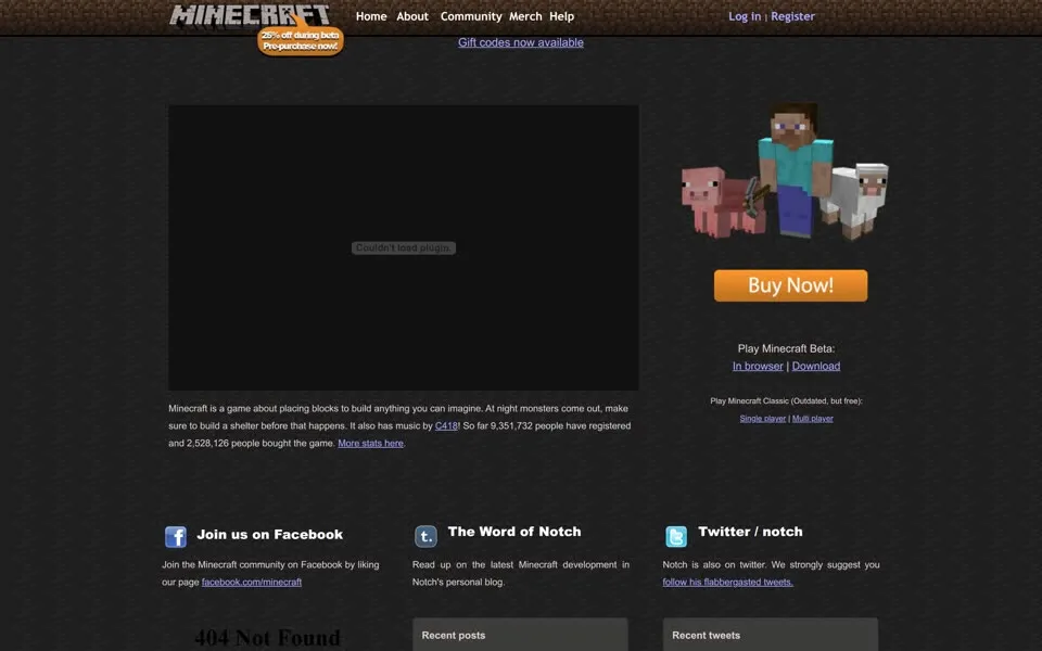 minecraft.net homepage in 2011