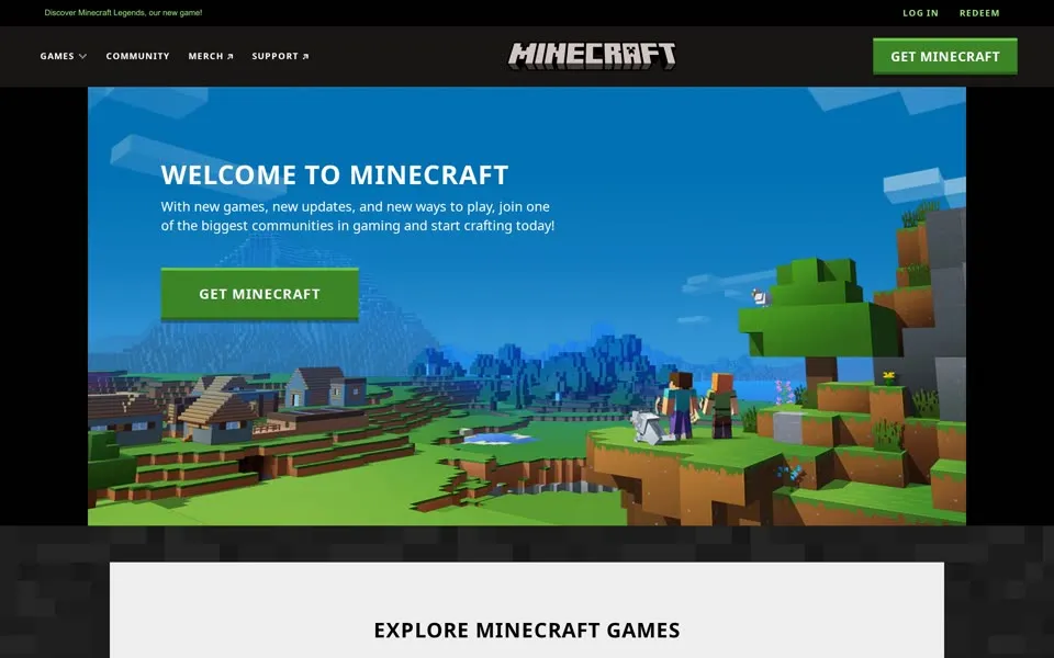 minecraft.net homepage in 2022