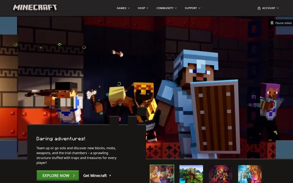 minecraft.net homepage in 2024