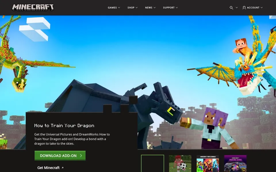 minecraft.net homepage in 2025