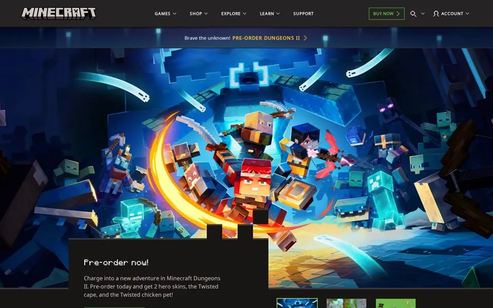 minecraft.net homepage in 2026