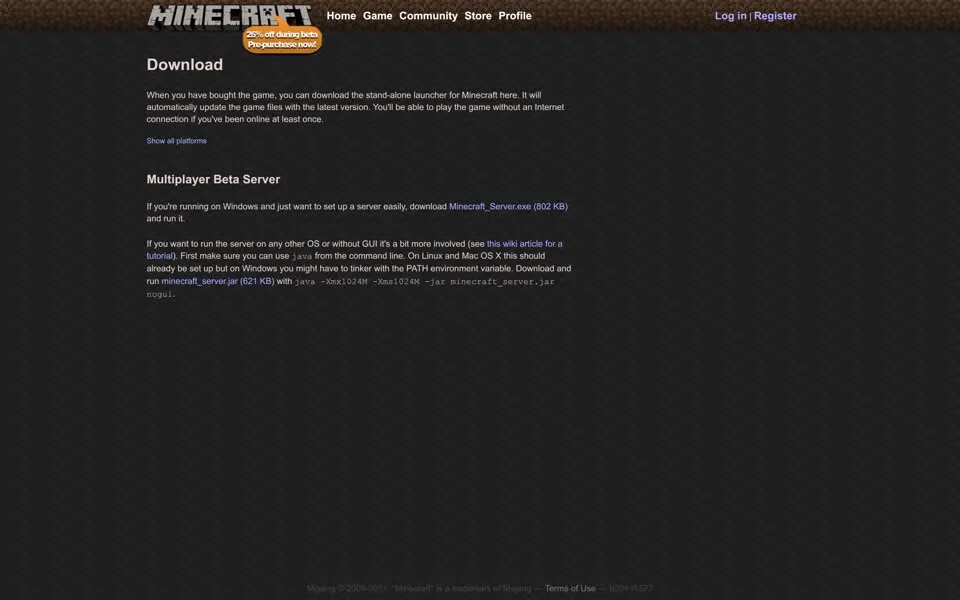 minecraft.net download page, September 23, 2011