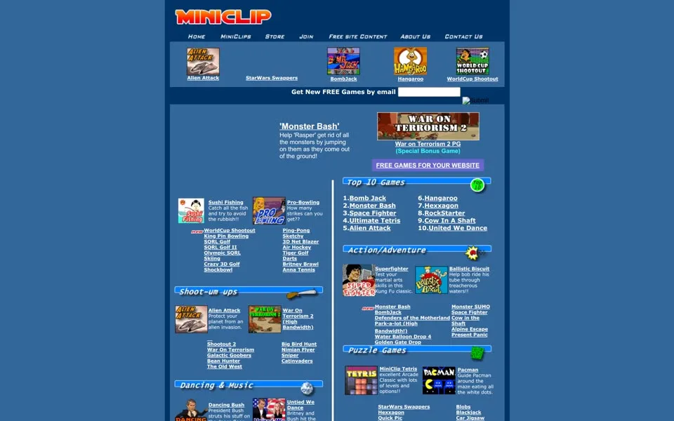 miniclip.com homepage in 2002