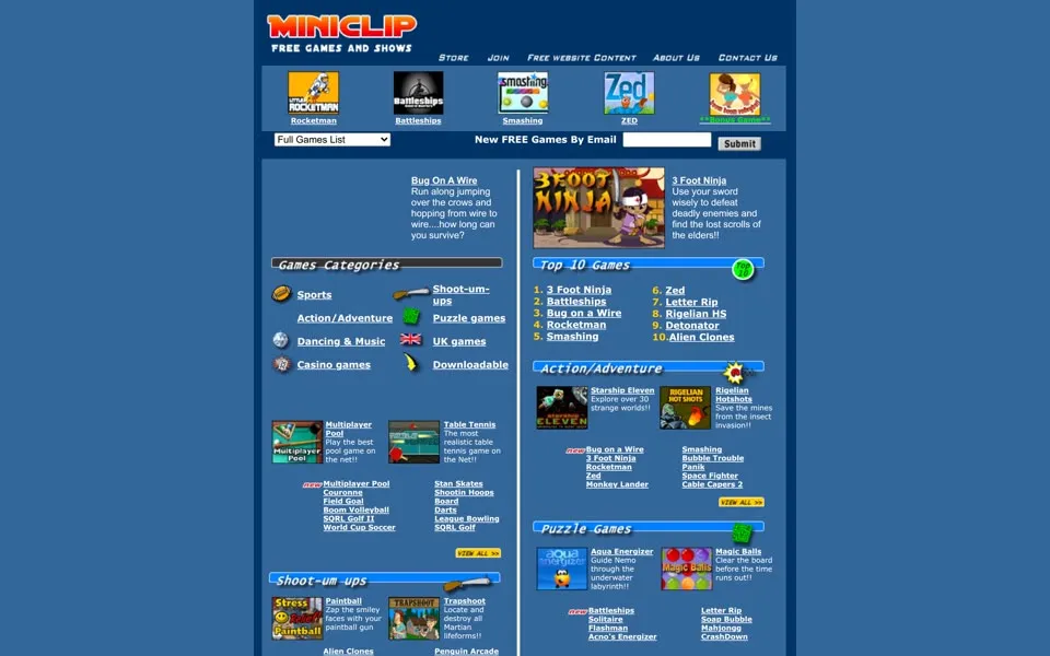 miniclip.com homepage in 2003