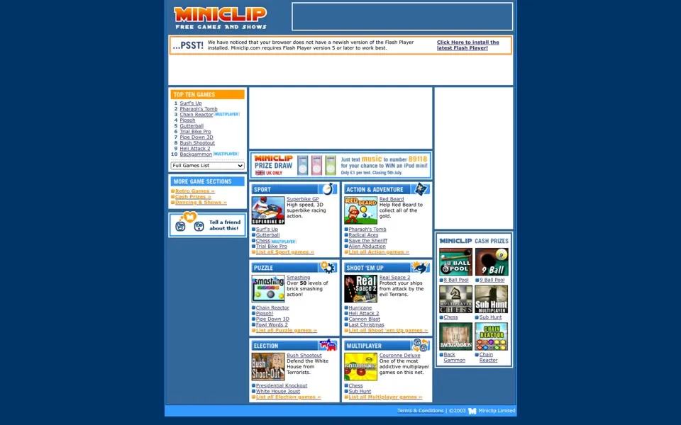 miniclip.com homepage in 2004