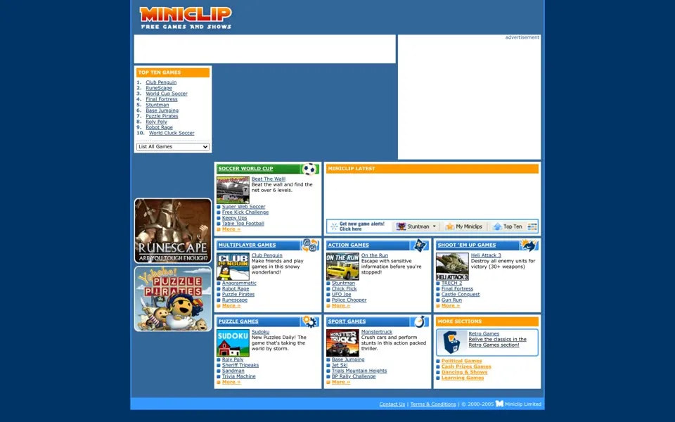 miniclip.com homepage in 2006