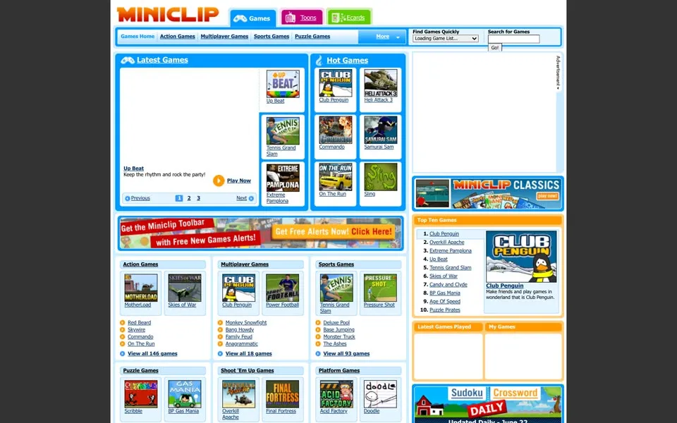 miniclip.com homepage in 2007