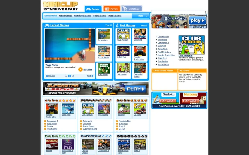 miniclip.com homepage in 2009