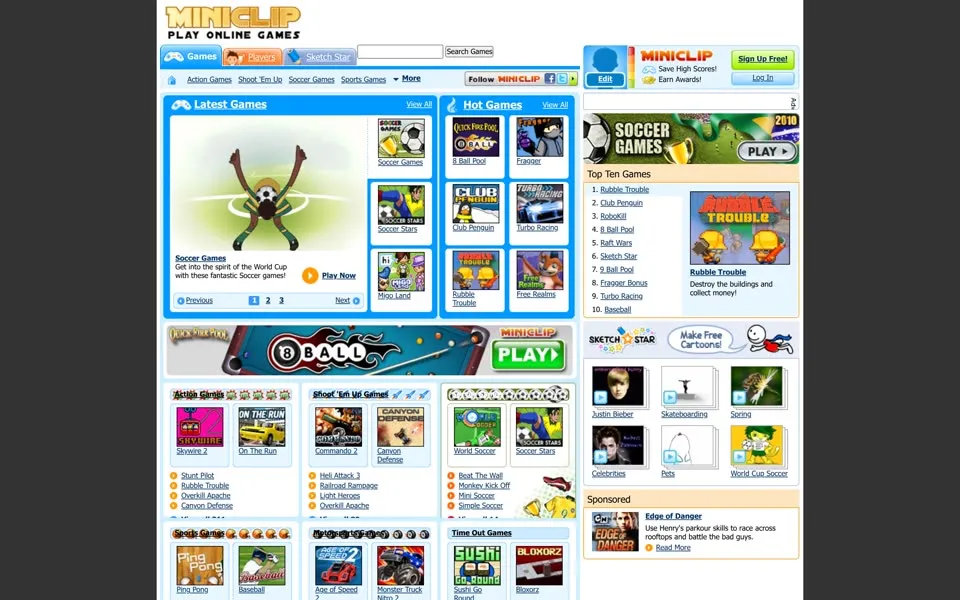 miniclip.com homepage in 2010
