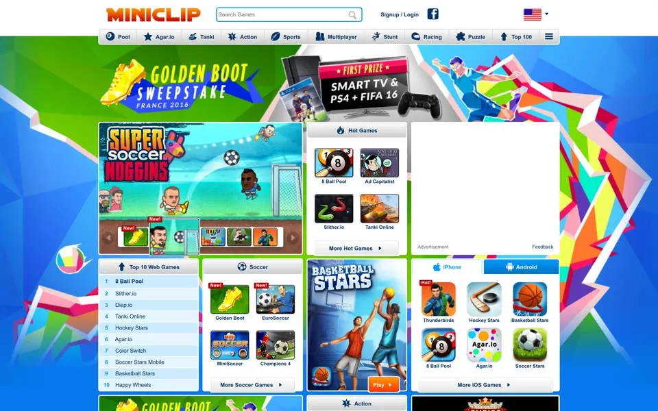 miniclip.com homepage in 2016