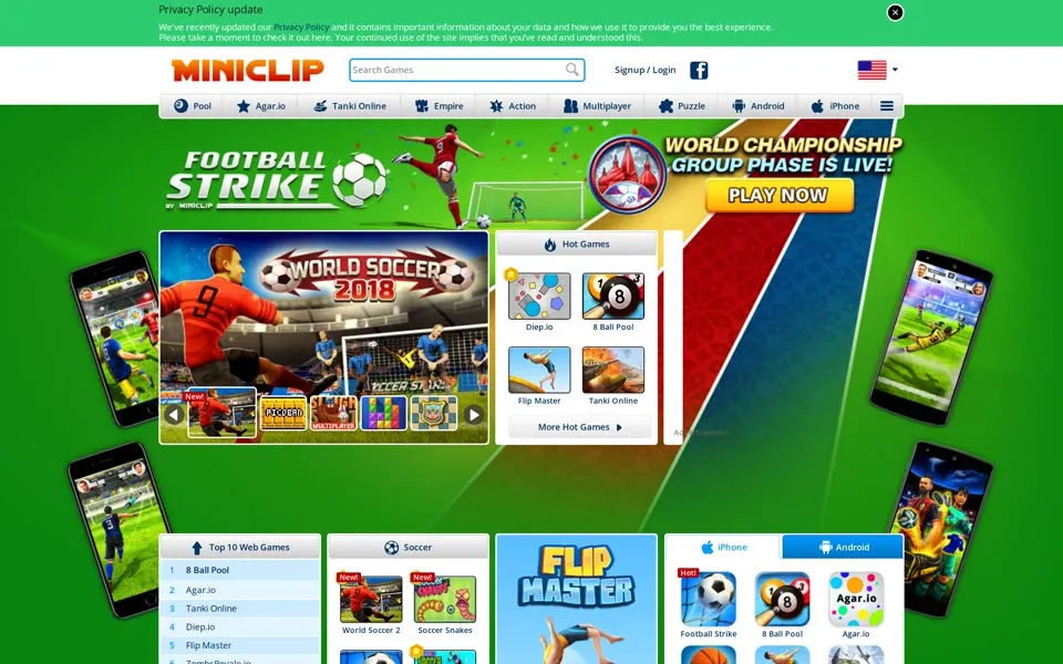 miniclip.com homepage in 2018
