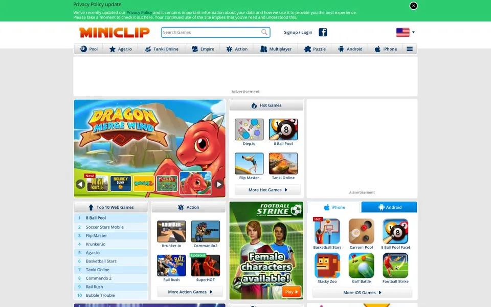 miniclip.com homepage in 2019