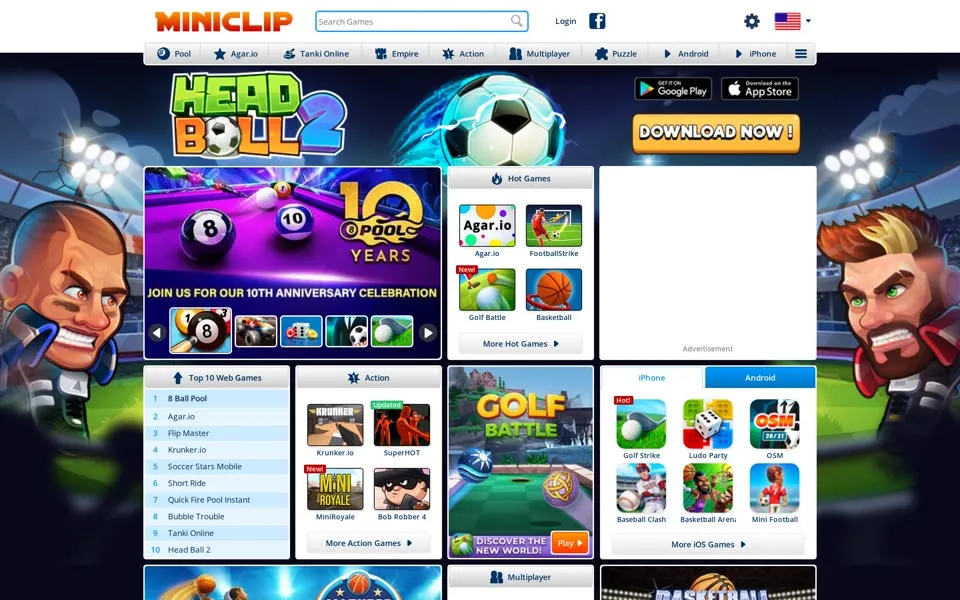 miniclip.com homepage in 2021