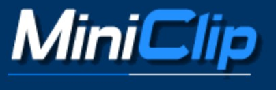 Miniclip logo on the 2001 miniclip.com homepage: Italic white and blue MiniClip wordmark