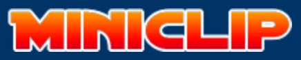 Miniclip logo on the 2002 miniclip.com homepage: Orange and red capital letters with a white outline