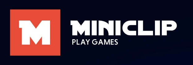 Miniclip logo on the 2022 miniclip.com homepage: Adds a white M in a red square and a white wordmark