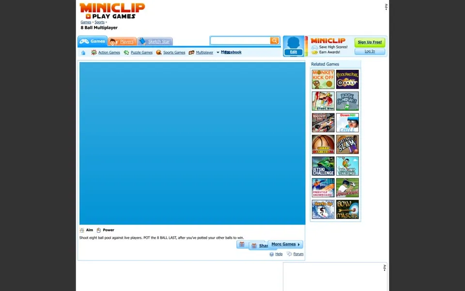 8 Ball Pool Multiplayer game page on miniclip.com, October 22, 2010