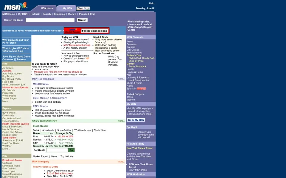 msn.com homepage in 2002