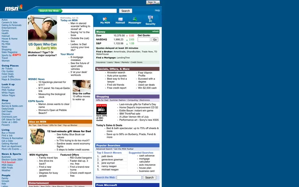 msn.com homepage in 2004