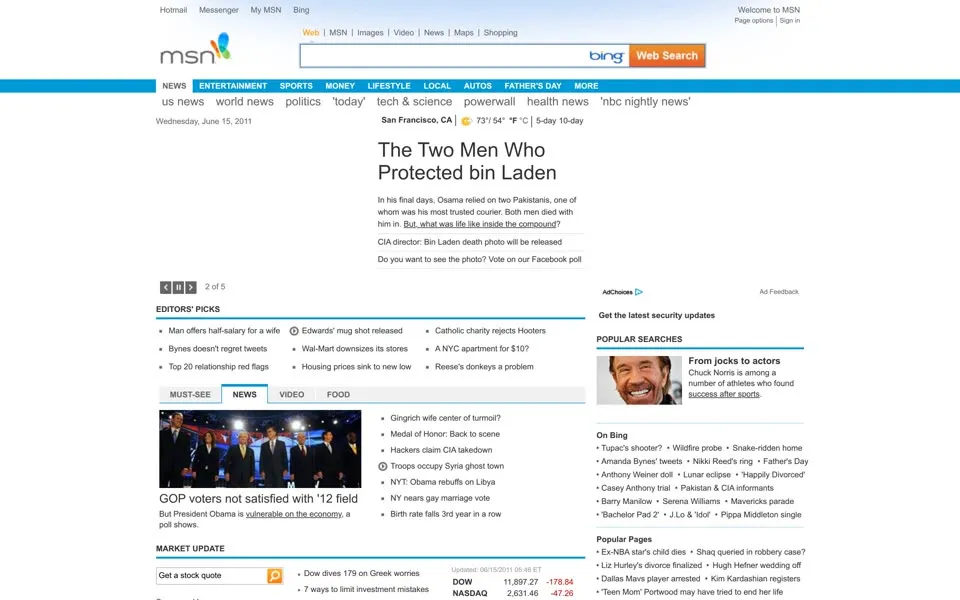 msn.com homepage in 2011