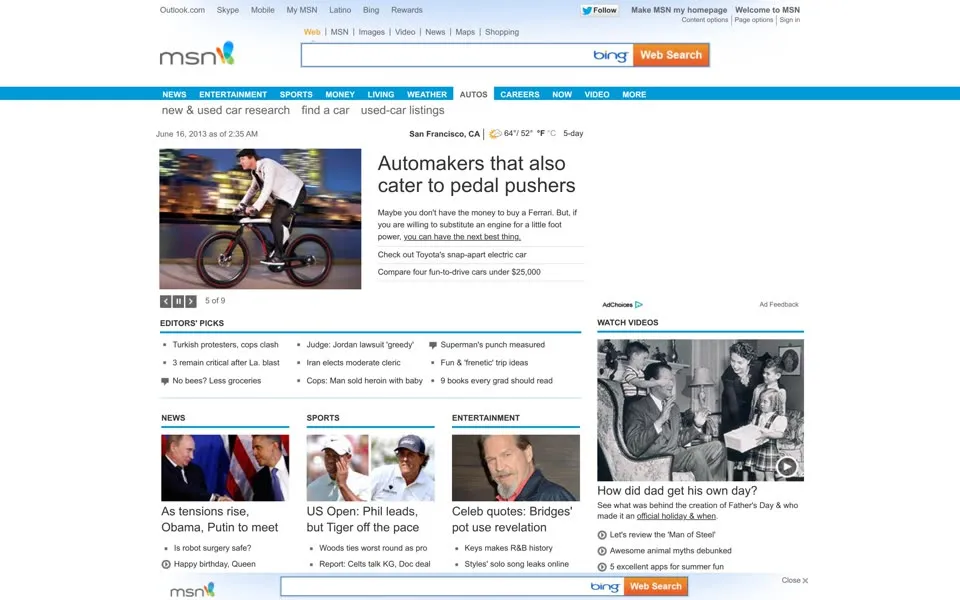 msn.com homepage in 2013